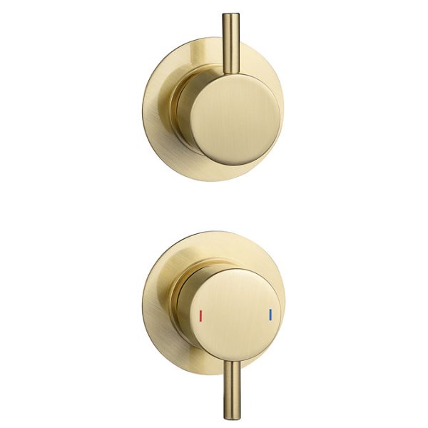 Arezzo Brushed Brass Concealed Individual Stop Tap + Thermostatic Control Valve with Ceiling Mounted Shower Head - Image 4