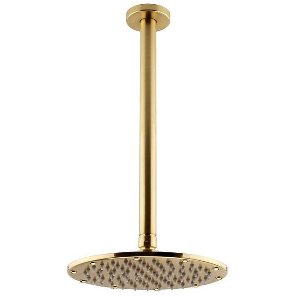 Arezzo Brushed Brass Concealed Individual Stop Tap + Thermostatic Control Valve with Ceiling Mounted Shower Head - Image 2