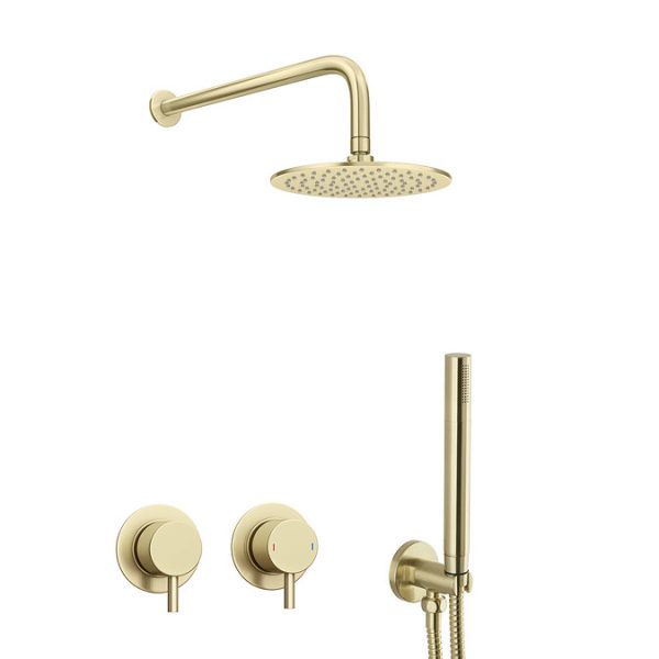 Arezzo Brushed Brass Concealed Individual Diverter + Thermostatic Control Valve with Handset + Wall Mounted Shower Head - Image 6