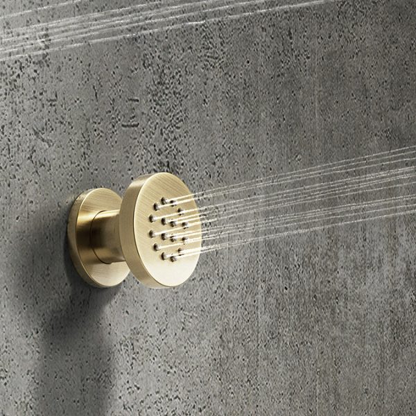 Arezzo Brushed Brass Concealed Individual Diverter + Thermostatic Control Valve w. 4 Body Jets + Fixed Head - Image 3