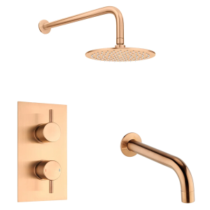 Arezzo Brushed Bronze Shower Set (Fixed Round Shower Head + Bath Spout)