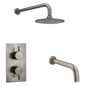 Arezzo Gunmetal Grey Shower Set (Fixed Round Shower Head + Bath Spout)