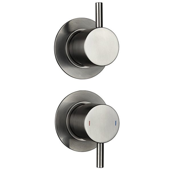 Arezzo Gunmetal Grey Concealed Individual Stop Tap + Thermostatic Control Valve with Wall Mounted Shower Head - Image 3