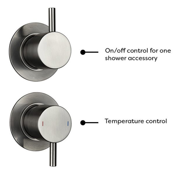 Arezzo Gunmetal Grey Concealed Individual Stop Tap + Thermostatic Control Valve with Wall Mounted Shower Head - Image 2