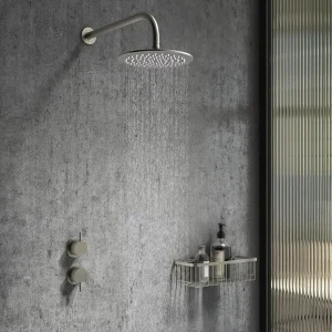 Arezzo Gunmetal Grey Concealed Individual Stop Tap + Thermostatic Control Valve with Wall Mounted Shower Head