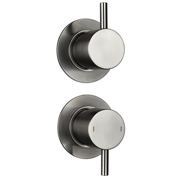 Arezzo Gunmetal Grey Concealed Individual Diverter + Thermostatic Control Valve with Handset + Wall Mounted Shower Head - Image 3