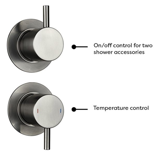 Arezzo Gunmetal Grey Concealed Individual Diverter + Thermostatic Control Valve with Handset + Wall Mounted Shower Head - Image 2