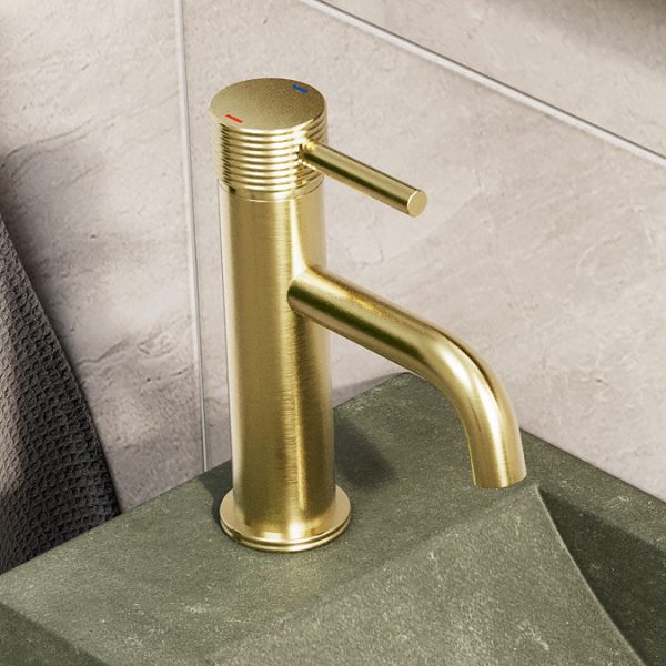 Arezzo Groove Round Mono Basin Mixer Tap Brushed Brass - Image 5