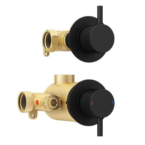 Arezzo Matt Black Concealed Individual Stop Tap + Thermostatic Control Valve with 200mm Shower Head - Image 6