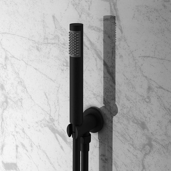 Arezzo Matt Black Concealed Individual Diverter + Thermostatic Control Valve with Handset + 200mm Shower Head - Image 4