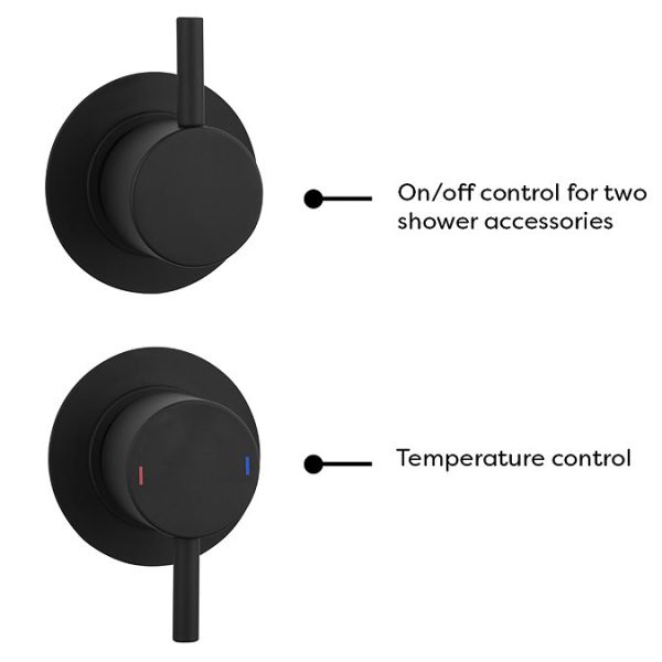 Arezzo Matt Black Concealed Individual Diverter + Thermostatic Control Valve with Handset + 200mm Shower Head - Image 2
