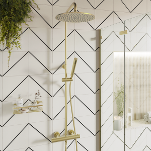 Arezzo Deluxe Cool Touch Round Thermostatic Shower (250mm Head   Brushed Brass)