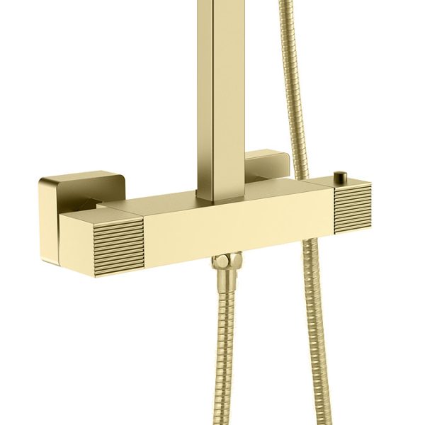 Arezzo Fluted Square Thermostatic Shower   Brushed Brass - Image 2