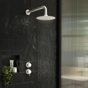 Arezzo Matt White Concealed Individual Stop Tap + Thermostatic Control Valve with Wall Mounted Shower Head