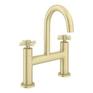 Arezzo Art Deco Crosshead Bath Filler   Brushed Brass