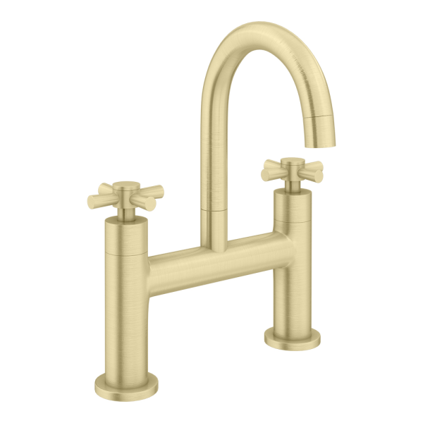 Arezzo Art Deco Crosshead Bath Filler   Brushed Brass