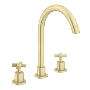Arezzo Art Deco Crosshead Deck Mounted (3TH) Basin Mixer Tap   Brushed Brass