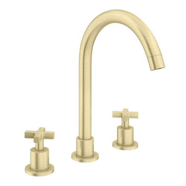 Arezzo Art Deco Crosshead Deck Mounted (3TH) Basin Mixer Tap   Brushed Brass