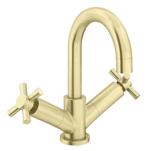 Arezzo Art Deco Crosshead Mono Basin Mixer   Brushed Brass - Image 2