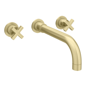 Arezzo Art Deco Crosshead Wall Mounted (3TH) Basin Mixer Tap   Brushed Brass