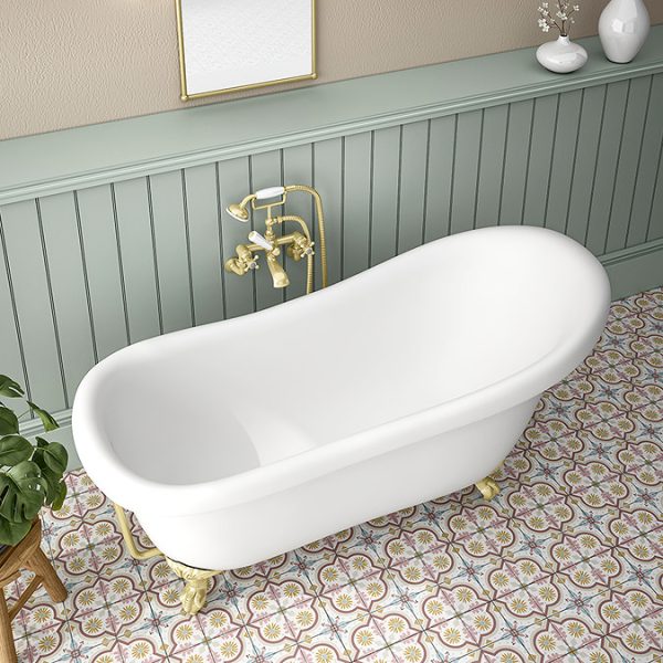 Astoria 1710 Roll Top Slipper Bath + Brushed Brass Leg Set - Image 6