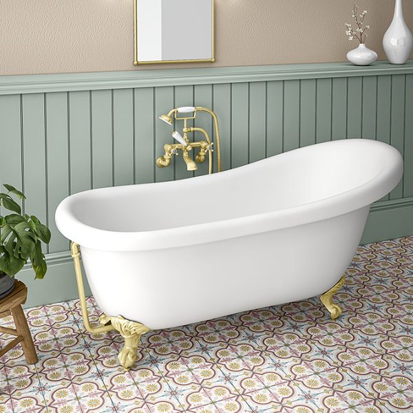 Trafalgar Crosshead Wall Mounted Bath Shower Mixer & Shower Kit Brushed Brass - Image 2