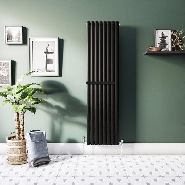 Metro Vertical Radiator   Matt Black   Double Panel (1800mm High) 472mm Wide with Rail - Image 3