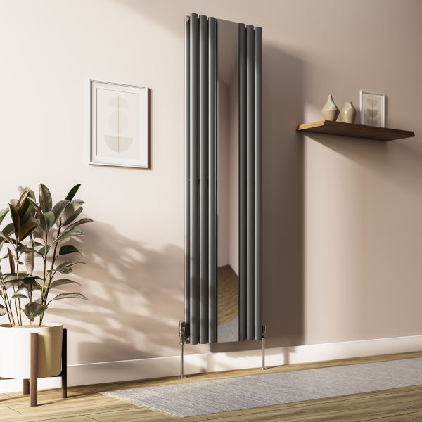 Metro Vertical Radiator with Mirror   Anthracite   Double Panel (H1800 x W500mm)