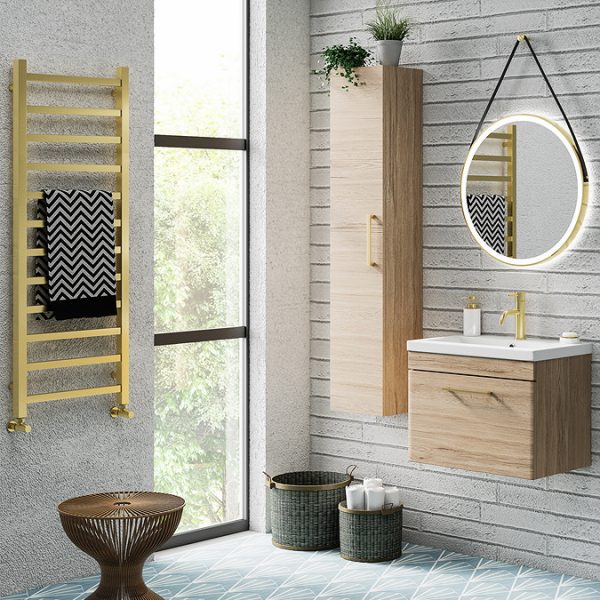 Arezzo Cube Brushed Brass 1200 x 500 Heated Towel Rail - Image 2