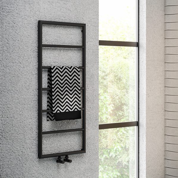 Arezzo Matt Black 1200 x 500 Ladder Heated Towel Rail - Image 4