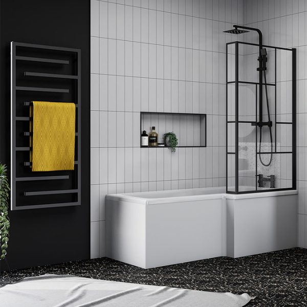 Arezzo Matt Black 1380 x 600mm Designer Towel Rail - Image 4