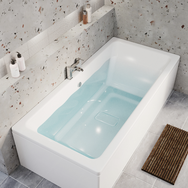 Arezzo Double Ended Bath with Hidden Waste Cover   Gloss White