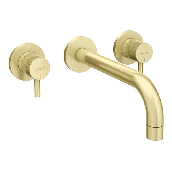 Arezzo Fluted Round Brushed Brass Wall Mounted (3TH) Bath Filler Tap - Image 3