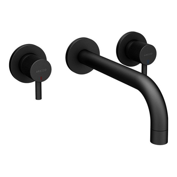 Arezzo Fluted Round Matt Black Wall Mounted (3TH) Bath Filler Tap - Image 3