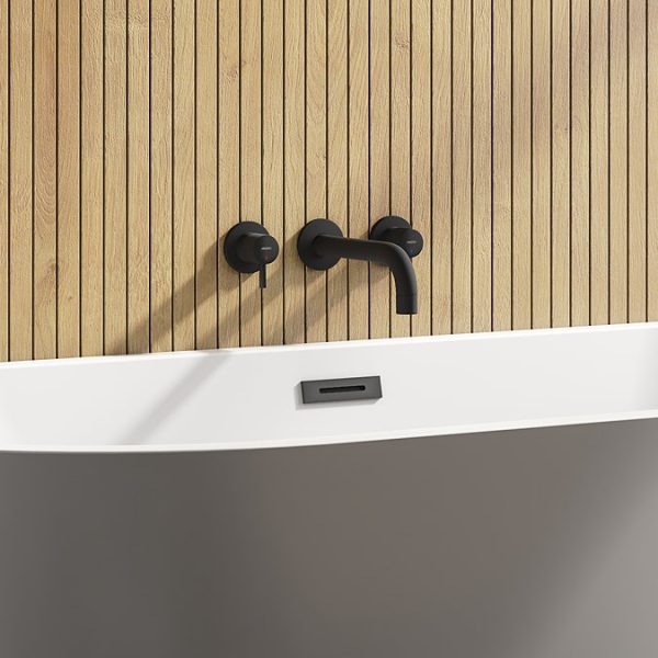Arezzo Fluted Round Matt Black Wall Mounted (3TH) Bath Filler Tap - Image 5