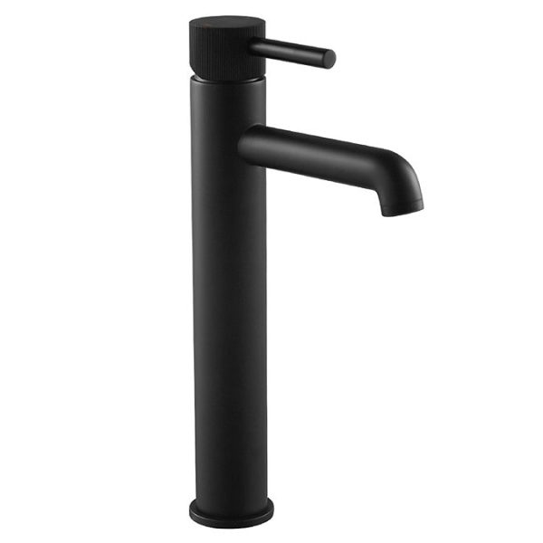 Arezzo Fluted Round Matt Black High Rise Mono Basin Mixer Tap - Image 3