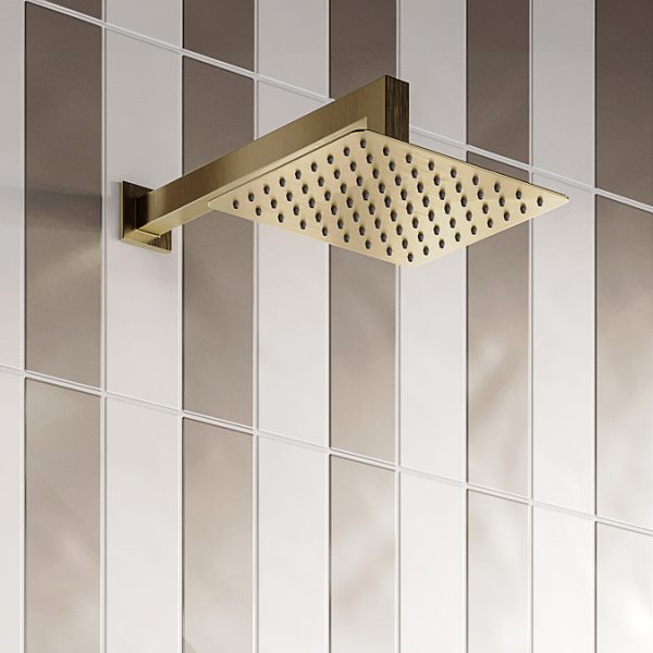 Arezzo Fluted Brushed Brass Concealed Shower Package with Valve, Square Fixed Head and Handset - Image 7