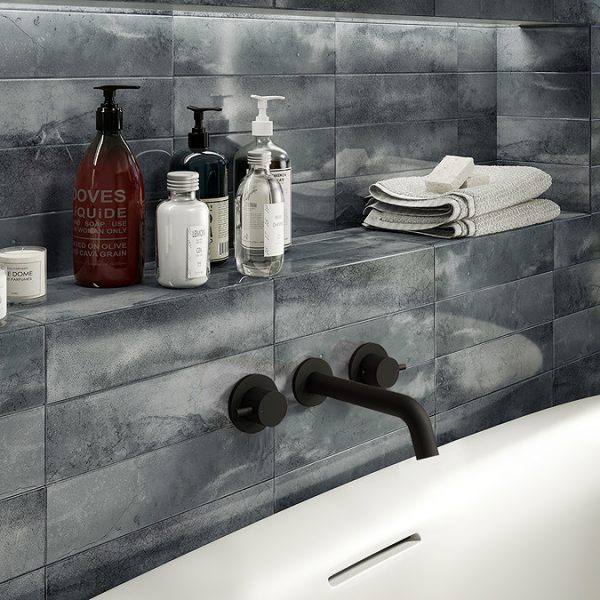 Arezzo Round Matt Black Wall Mounted (3TH) Bath Filler Tap - Image 2