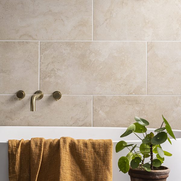Arezzo Round Brushed Brass Wall Mounted (3TH) Bath Filler Tap - Image 4