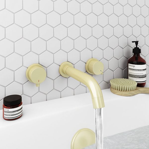 Arezzo Round Brushed Brass Wall Mounted (3TH) Bath Filler Tap - Image 5