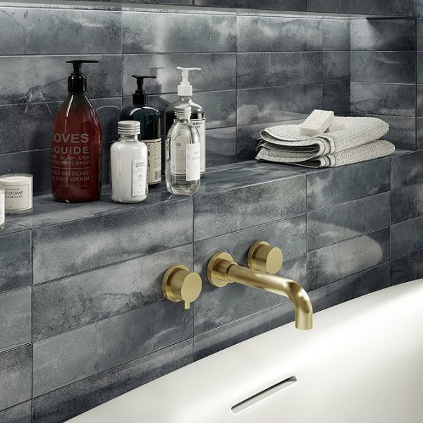 Arezzo Round Brushed Brass Wall Mounted (3TH) Bath Filler Tap - Image 2