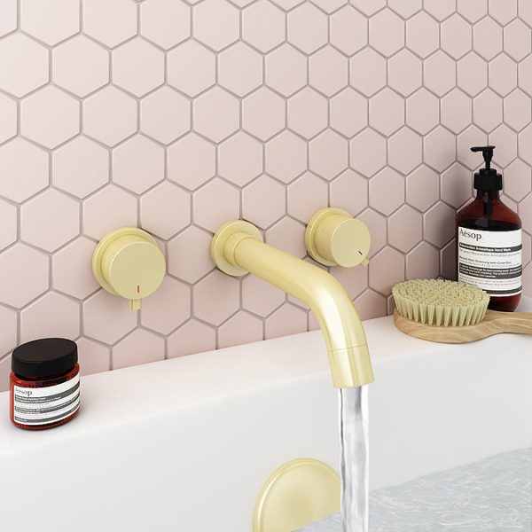 Arezzo Round Brushed Brass Wall Mounted Tap Package (Bath + Basin Tap) - Image 2