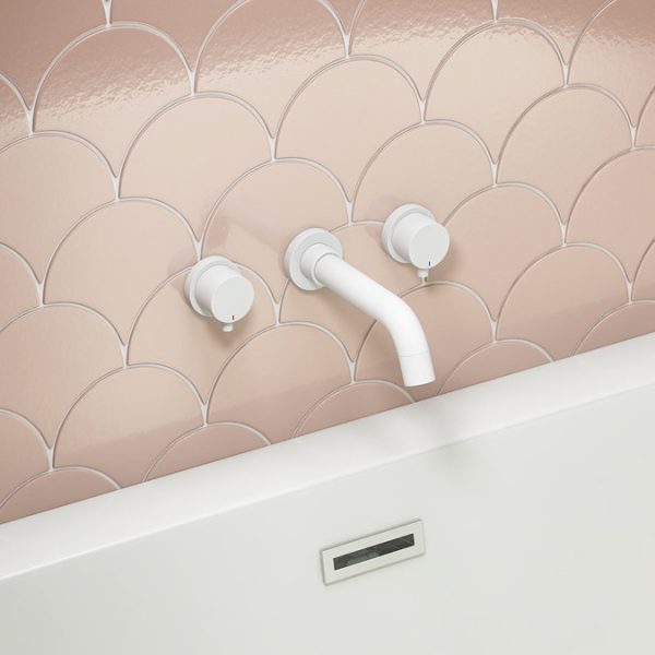 Arezzo Round Matt White Wall Mounted (3TH) Bath Filler Tap - Image 2