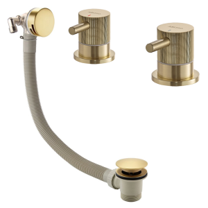 Arezzo Fluted Brushed Gold Deck Bath Side Valves with Freeflow Bath Filler