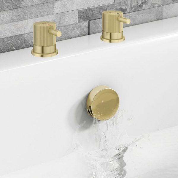 Arezzo Fluted Brushed Brass Deck Bath Side Valves with Freeflow Bath Filler - Image 3
