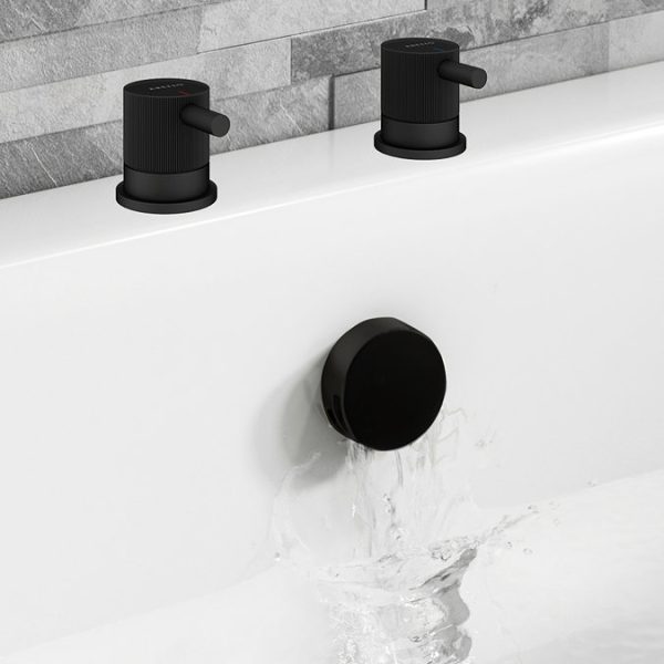 Arezzo Fluted Matt Black Deck Bath Side Valves with Freeflow Bath Filler - Image 3