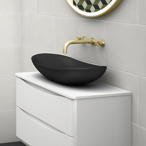 Arezzo Art Deco Crosshead Wall Mounted (3TH) Basin Mixer Tap   Brushed Brass - Image 2