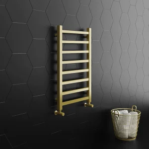 Arezzo Cube Brushed Brass 800 x 500 Heated Towel Rail