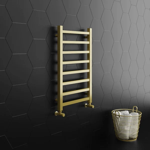 Arezzo Cube Brushed Brass 800 x 500 Heated Towel Rail