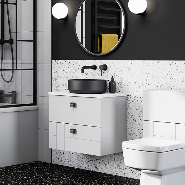 Arezzo Fluted Round Matt Black Wall Mounted (2TH) Basin Mixer Tap - Image 6